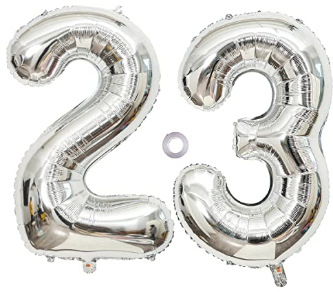 SNOWZAN Luftballon 23. Geburtstag Silber Mädchen Junge Zahl 23 Riesen Folienballon Helium Nummer 23 Luftballon Große Zahlen 23 Jahre XXL 23. Happy Birthday 32 Zoll Riese Zahl 23Geburtstag für Party
