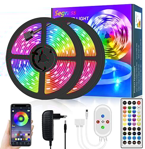 segrass LED Strip 15m,RGB LED Streifen,Sync mit Musik,App-Steuerung,Farbänderungen LED Band,SMD 5050,Lichtband Leiste für Schlafzimmer,Schmücken,Küche(2 Rollen von 7.5m)