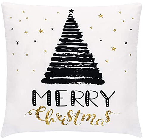SPRINGOS Kissenbezug, Zierkissen, Tannenbaum, Ausmaß: 40 x 40 cm, Polster,Frohe Weihnachten, Dekorative Kissenhülle, Winter, Weiß, Muster (Tannenbaum)