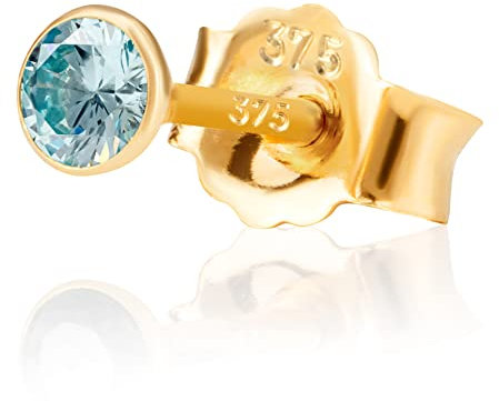 NKlaus Einzel 3,0mm 375 Gelb Gold 9 Karat Ohrstecker Kristall Zirkonia Aquamarin Butterfly Verschluss Damen Mädchen 13086