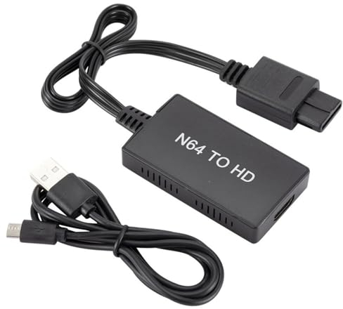 FAMKIT Cable convertidor compatible con N64 a HDMI Nin- tend 64 a HDMI, adaptador compatible con N64/SNES/GC, color negro