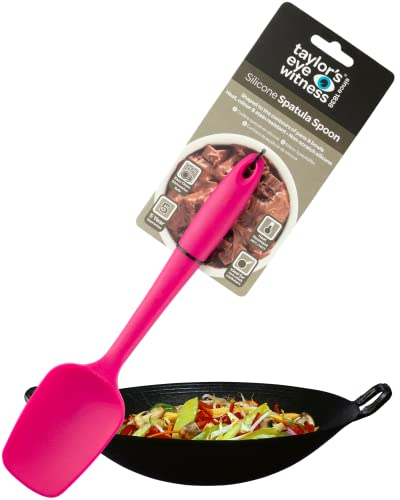 Taylors Eye Witness Large Silicone Fuchsia Spatula Spoon - Dishwasher Safe. Perfect for Non-Stick Pans. Hygienic Alternative to Wood. Odour, Stain & Heat Resistant (260°C/500°F). 5 Year Guarantee.