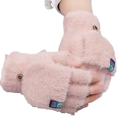Mitaines d'hiver convertibles tricotées pour femmes et filles, moufles chaudes et moelleuses, gants thermiques en laine et coton flexibles, rose, taille unique