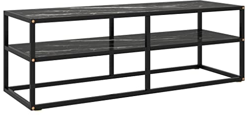 VidaXL Meuble TV noir avec verre marbre noir 120x40x40 cm