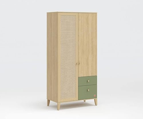 Froschkönig24 Loof Baby 2-türiger Kleiderschrank Drehtürenschrank Braun/Grün