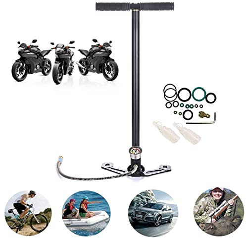 3 Stage High Pressure Air Rifle, 4500 psi Tire Inflator Air Cycling Hand Pump with Precision Pressure Gauge for PCP Air Gun Boat Tire Ball, 304 Stainless Steel, Folding Footplate