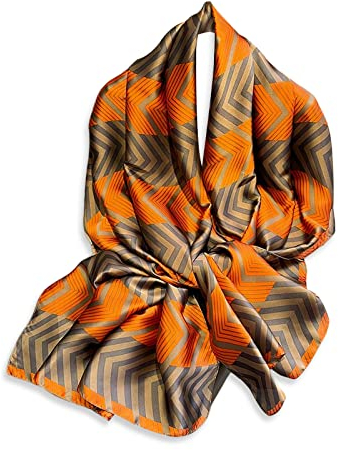 LumiSyne Seidenschal Damen Streifen Buchstaben Gedruckt Blume Paisley Muster Luxuriös Elegante Stil Satin Lange Schal Leicht Warme Halstücher Schultertuch Sonnencreme Stola Ganzjährig