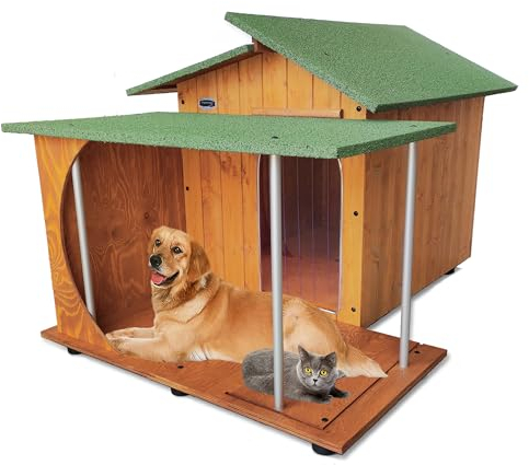 ORIGINAL LEGNO Hundehütten Hundehaus Hundehöhle mit Veranda Aus Massiv Holz Echtholz Geshenk THERMOVORHANG Made in Italy Mod. Alpi D - Deutscher Schäferhund 102x146xH95