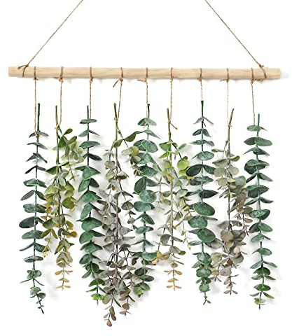 Weldomcor Plantas Artificiales Colgantes Eucalipto Artificial Hojas de Eucalipto Tallos Plantas Artificiales Decorativas para Pared Moderna de la Oficina de la Sala de Estar del Hogar