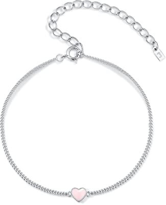 MARLION JEWELS Bracciale da donna in argento con un delicato cuore rosa. Bracciale in argento per donna, ragazza ideale come regalo (mamma, amiche, compleanno...) Gioielli da donna