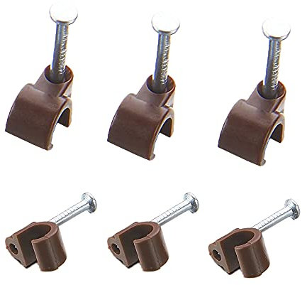 UKCABLE-TIES Round Cable Clips Brown Fixing Cables Nail Clip Clamps - Pack of 50