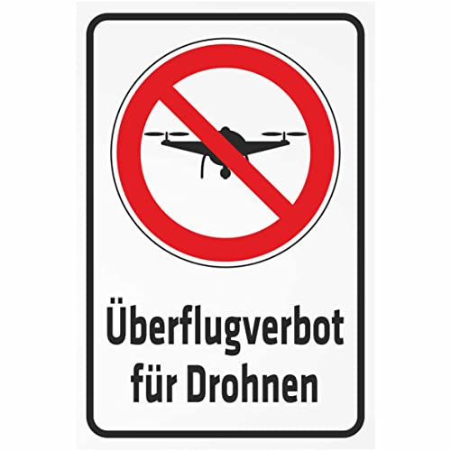 INDIGOS UG - Aluverbundplatte Schilder 3mm - Sicherheit - Überflugverbot für Drohnen - 200x150 mm - Hotel, Firma, Schutz, KITA, Arzt, Praxis, Wohnung