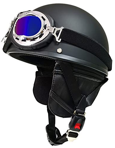 Vintage Moto Casques Bols avec Lunettes, Casque Moto Ouvert Certifié ECE Dot, Rétro Moto Casque Demi Tête, Femme Homme Casques De Moto, Casques Jet ( Color : A , Size : XL=(61-62cm) )