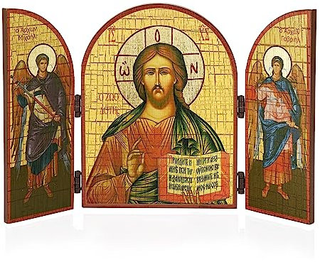 NKlaus Jesus Christus Ikone Triptychon Holz 25x16cm Christlich 13798