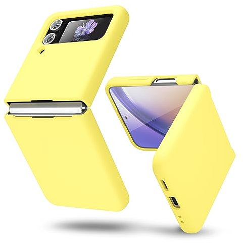 oakxco for Samsung Galaxy Z Flip 4 Case Silicone, Thin Slim Grip Soft Rubber Gel Protective Phone Case for Women, Matte Plain Solid Color Aesthetic Cute Girly Case with Camera Cover, Yellow