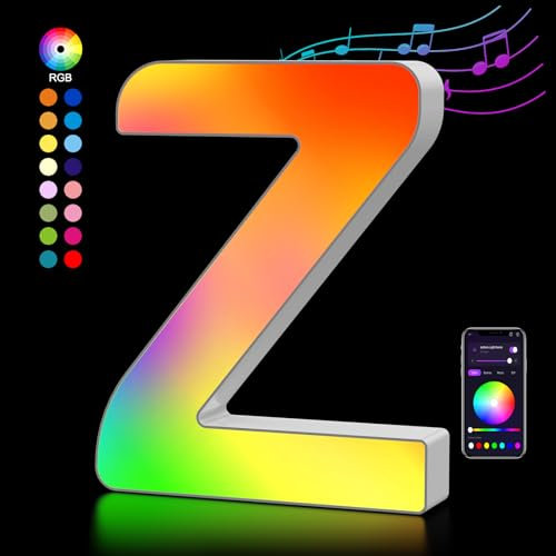 LED Buchstaben Lichter Alphabet, Led Leuchtbuchstabe Farblich Veränderbar mit USB-Netzteil, APP-Kontrolle, Dimmbar, Dekoration für Geburtstag Weihnachten Hochzeit Party Valentinstag - Buchstaben Z