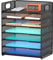 Samstar Desk Organiser with Handle, 7 Tier Letter Tray Paper Organiser File Sorter Rack Shelves for Office/School Supplies, Black