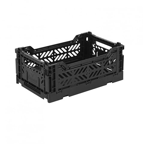AYKASA Klappkiste, stabile Faltkiste aus Kunststoff, stapelbar, Black, Mini (27x17x11cm)