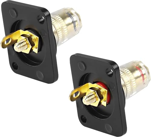XMSJSIY D-Type Speaker Box Terminal Binding Post Panel Mount 4mm Banana Plug Socket Connector Copper Gold Plate for Amplifier Subwoofer Box Terminal-1 Pair(Black+Red)