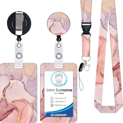 Marmor Abzeichenhalter Lanyard Set, einziehbare Kunststoff-Abzeichen, Marmor gedruckt Abzeichen mit Clip und Kordelzug Halter, vertikale Karte Schutz, Unisex