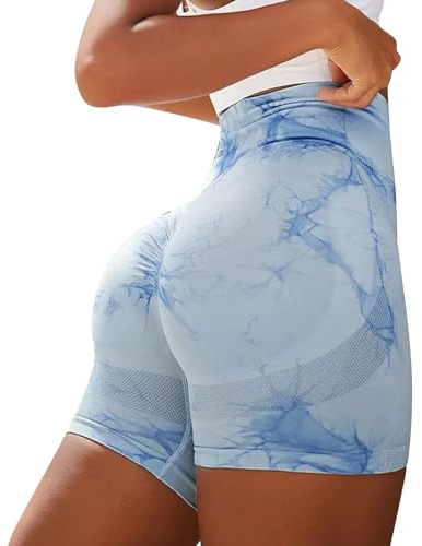 Litthing Leuchtende Gym-Shorts für Damen Scrunch Butt Lifting Kurze Krawatte Hohe Taille Weiche Bauchkontrolle