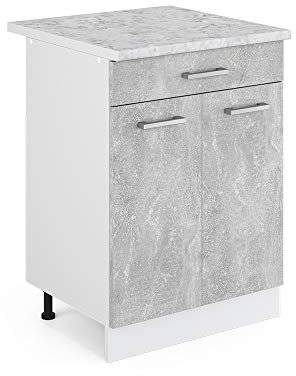 Vicco Unterschrank R-Line, Universalschrank, Beton/Weiß, 60 cm mit Schubladen