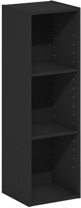 Furinno Fulda 3-stufiges, platzsparendes Aufbewahrungsregal, Bücherregal, 25 cm Breite, Schwarzes Holz