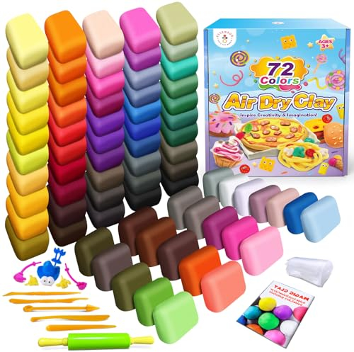 Pate a Modeler - 72 Couleurs Argile Autodurcissante Pâte à Modeler Magique pour enfants, Cadeau pour Garçons et Filles âgés de 3 à 12 ans
