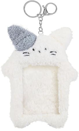 GEEHUA Porte Carte Photo en Peluche, Porte Carte Etui Carte Bancaire De Dessin Animé Couverture pour Carte De Chat Blanc Kawaii avec Porteclés Jolie De Crédit Carte Bancaire Carte De Bus