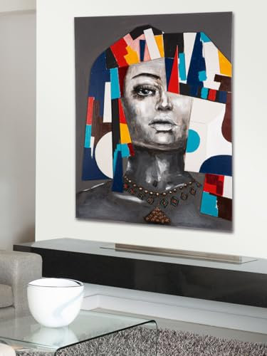 GILDE Deko großes Bild Wandbild Wohnzimmer groß - Leinwandbild Frauenmotiv - rechteckiges Frauenbild auf Lein Wand 3D Optik - grau bunt 90 x 120 cm