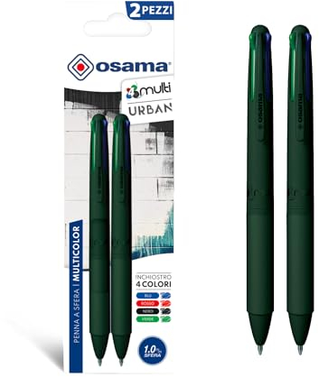 OSAMA 4 Multi Urban Buntstifte, 4 Farben, 2 Stück, Kugelschreiber, mehrfarbig, 1,0 mm, mit Schwarz, Blau, Rot und Grün, für Schreibwaren Schule, Büro, Universität und Schreibwaren