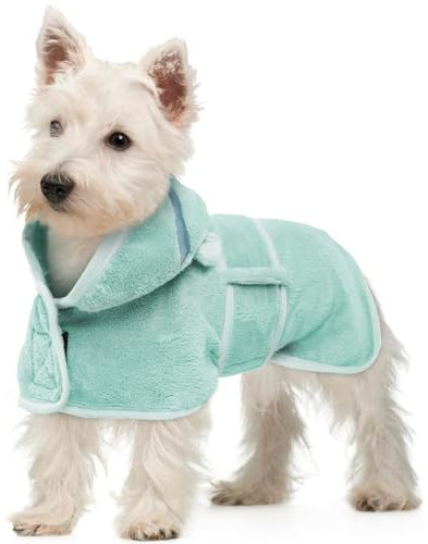 OUOBOB Hunde Bademantel mit Kapuze - Mikrofaser Trockenmantel für kleine Hunde wie Dackel, Yorkie, Chihuahua | Schnell trocknend mit verstellbaren Bauchgurten