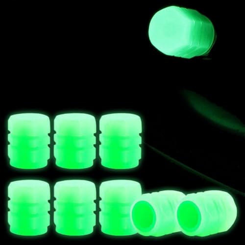 MKVZIYE Ventilkappen Auto Leuchtend,8 StüCk Leuchtendes Auto Reifenventil, Fluoreszierende Auto Ventilkappen, Universelles ZubehöR für Autos, Lkws, Suvs, MotorräDer Und FahrräDer (Grün)