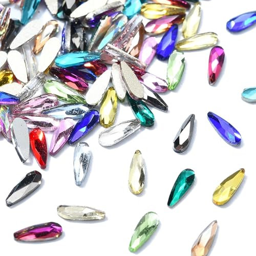 Ipotkitt Lot de 200 mini cabochons ovales colorés en forme de goutte d'eau en verre pour ongles, visage, yeux, maquillage