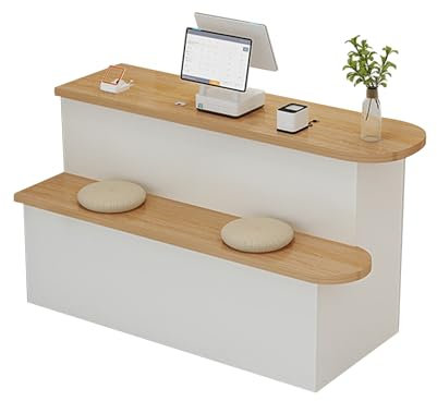 Empfangstresen, moderner Empfangstresen, Theke, Büro, Holzcomputertisch, großer Lagerschrank, Verkaufstheke für Bekleidungsgeschäft, Firmenempfangstresen, Café(Wit,80 * 75 * 90cm)