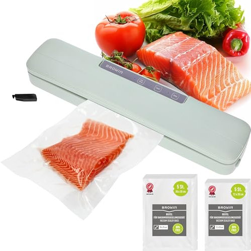 BROWIN® Vakuumiergerät 320620 | 30cm Dichtungslänge Folienschweißgerät mit Verschlussbeuteln für Sous-Vide Kochen | 8x längere Lebensmittelkonservierung | Inkl. 10x Vakuumbeutel, pistaziengrün