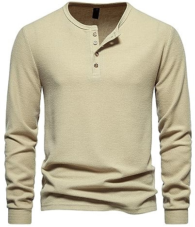 Herren Pullover Langarm T-Shirt Mit Waffelmuster Und Vier Knöpfen Und Rundhalsausschnitt, Sale Sweatshirt Weich Und Bequem, Bottoming Shirt Lässiger Mode, Langarmshirt Klassisch Aus Hochwertiger