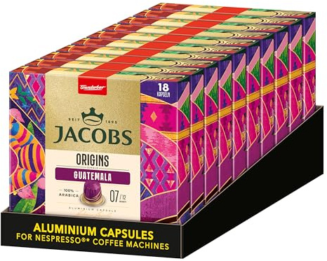 Jacobs Kaffeekapseln Guatemala, Single Origin 100% Arabica, Intensität 7/12, 10 x 18 Getränke, Nespresso* kompatible Kaffee Kapseln, 180 Kapseln