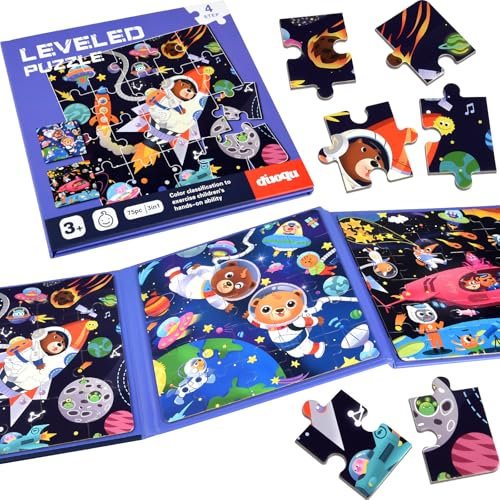 ASTARON Magnetische Puzzle für Kinder, 20-25-30 Stück Weltraumreise Kinderpuzzle ab 3 Jahre, Beschäftigung für Kinder im Autofahrt Flugzeug, Kindergeburtstag Geschenke