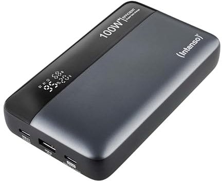 Intenso Powerbank HE20000, externer Akku mit Power Delivery (100W) & USB-C zu USB-C Ladekabel, 20000mAh, Grau-Schwarz