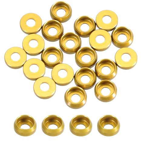 MECCANIXITY Lot de 20 rondelles à tête fraisée M2, diamètre du trou de 2 mm, joints en aluminium pour vis RC/FPV/PC/drone/accessoires mécaniques (doré)