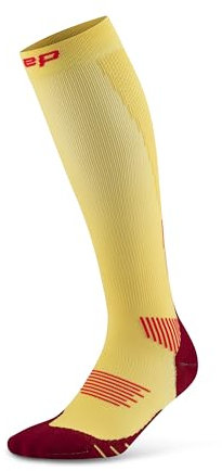 CEP - Lange Laufsocken mit Kompression für Herren, Core 5.0 Tall, Größe V/XL / 45-50cm Wadenumfang, marigold/burgunder
