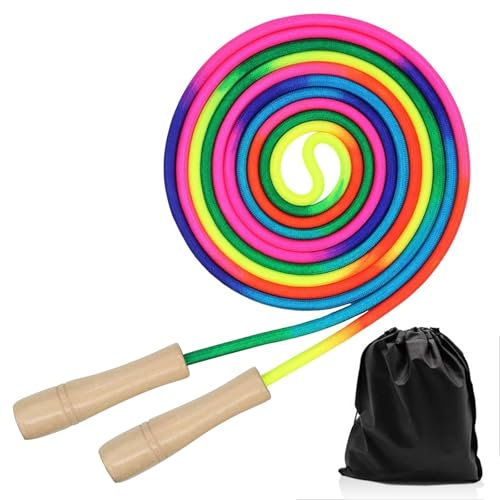 5M 16 FT Long Jump Rope,Multiplayer Rainbow Jumping Rope with Wooden Handle,Adjustable Double Dutch Skipping Rope for Outdoor Fun School Sport Party Game Birthday Gift Activities Kids Girls Boys