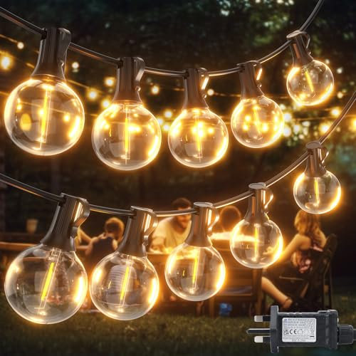 FIBRAVE Outdoor Garden String Lights LED 20Ft G40 6M Festoon Light Mains Powered with Remote Control Dimmable Timer Outside Lighting Waterproof Shatterproof Bulb Hanging for Balcony Gazebo Patio