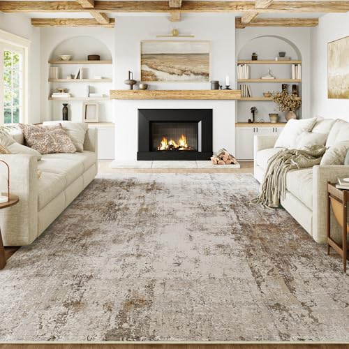 HUGEAR Braun Grau Teppich Wohnzimmer 180x270cm Waschbarer | Waschbarer Modern Abstrakter Teppich,Rutschfest, Kurzflorig, Weich, für Wohnzimmer, Schlafzimmer, Esszimmer,Büro