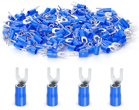 ERGAOBOY 200Pcs 16-14 AWG Insulated Fork Spade Wire Connectors, Blue U-Type Electrical Crimp Terminal