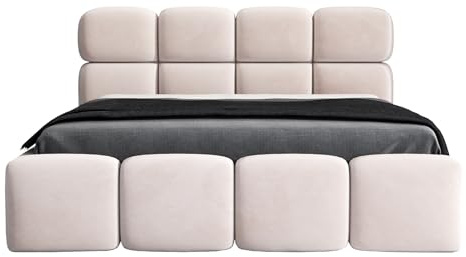 A&J MöbelLand Polsterbett 180x200 mit Bettkasten, Lattenrost und Matratze – MONAKO, Bett mit Stauraum in Beige