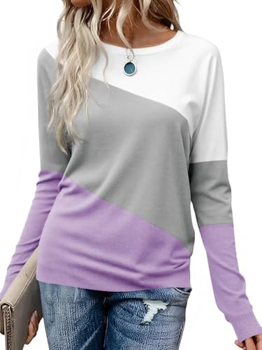 Cicy Bell Colorblock - Maglietta da donna a maniche lunghe, girocollo, casual, a tunica