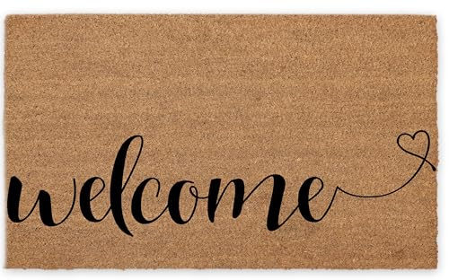 COCONIQ Coir Door Mats 43x76 cm, Non-Slip Sturdy, PVC Backed Heavy Duty, Easy to Clean, Ideal for Door Entrance, Patio, Porch, Backyard, Garages, Welcome with Love