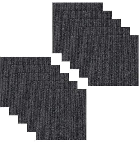LUPATDY 10 Stück Teppichfliesen 50x50cm Bodenbelag Selbstklebend - 2.5m² Filz Selbstklebendes Antistatisches Band Rutschfestes Quadratischer Teppich für Büro, Haus Gewerbe (Dunkelgrau)